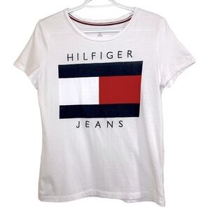 Tommy Hilfiger Jeans Logo T Shirt S White Red Blue Classic Vintage Streetwear
